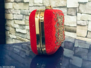 Women Stylish & Trendy Red Velvet Embroidery Clutch