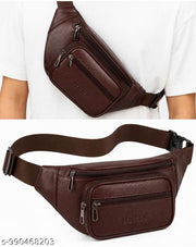 NEHX Premium Brown Leather Waist Bag for Men & Women, Multi Pocket Crossbody Sling Bag with Adjustable Strap, Waterproof Travel Belt Bag, Chest Bag, Fanny Pack for Daily Use, Office, Outdoor, Walking, Hiking & Travel