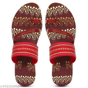 HIYAGA Women’s Red Sandal, Black Slipper, and Red Fancy Slipper Stylish Comfortable, Light Weight Pack of 3