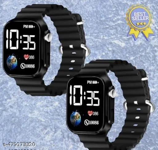 Square Dial Digital Watches Combo for Boys LED Lights Watch Kids Children Pack of 2