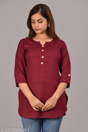 Stylish Rayon Mandarin Neck 3/4th Sleeve  Office Wear Kurti, Casual Tunic Tops for Women