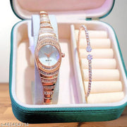 New Arrival Stylish Attractive Ethnic Rose Gold Bracelet Look Analog Watch for Girls