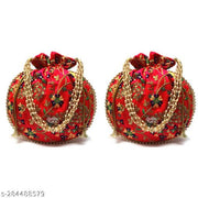 Foxtree 2 Pcs Indian Handmade Embroidered Potli Combo For Womens & Girls Wristlets Handbags To Carry In Parties, Weddings And Social Events Purses.
