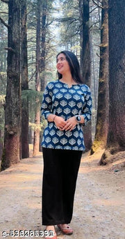 Printed Rayon Green Short Kurti For Girls and Women Fabric: Viscose Rayon