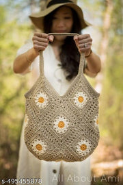 SHAZ TRADERS Handmade Crochet Shoulder Bag for Women | Floral Design Handcrafted Tote Bag