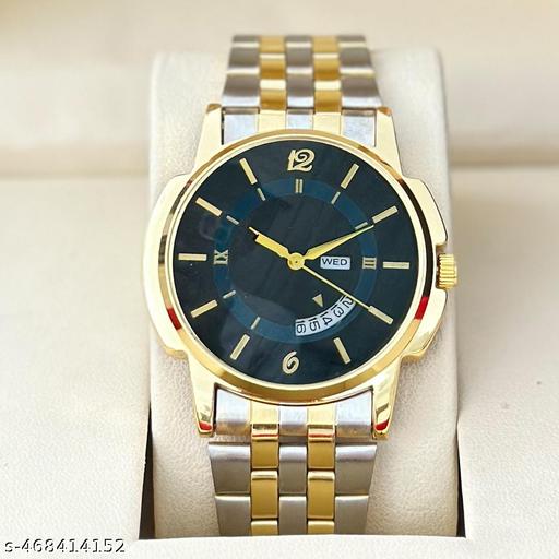 The Vintage Day & Date Functioning Original Gold Plated Adjustable Bracelet Men Watch Quartz Analog Watch