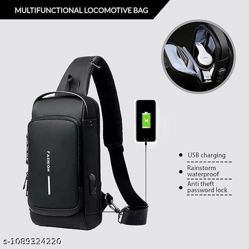 STARFUN - Waterproof Polyester Crossbody Sling Bag, Anti Theft Chest Backpack for Men & Women, College Bag, Shoulder Travel Bagpack for Outdoor Work, Hiking (BLACK)