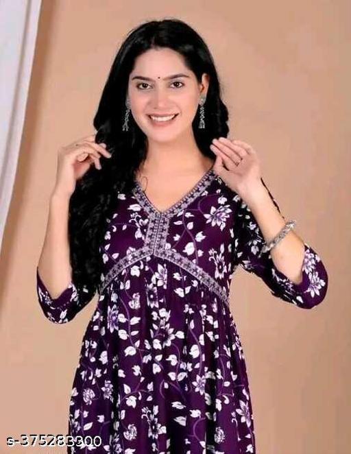 Purple Aliya Cut flower Print Beautiful Kurti