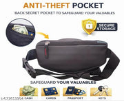 MOUNTER Vegan Leather Water Resistant Waist Bag for Men & Women | Chest Sling & Running Bag | Lightweight Crossbody Travel Fanny Pack for Gym, Jogging, Cycling & Daily Use (Black)