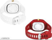New Watch Combo Of White and Red Square Dial with  Strap Watch