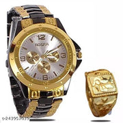 Rosra Golden Black Formal & Ethnic Casual Analog Watch For Men’s Ring free