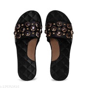 Begins Life Women's Slippers Indoor House or Outdoor Latest Fashion Stone Flipflop Slipper for women & Girls (Black)