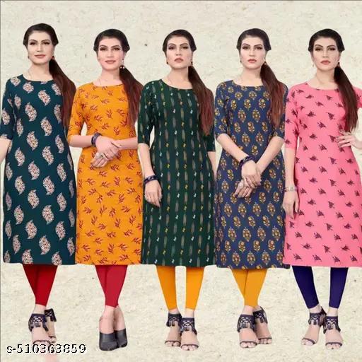 Women Printed Crepe Kurti (Combo Of 5)