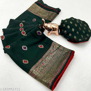 Designer Foil Print Saree in Crepe Georgette with Contrast Piping & Cute Kite Design