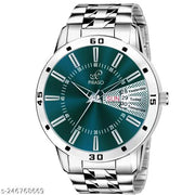 ANALOG DAY&DATE WORKING DISPLAY TURQUOISE DIAL&SILVER CHAIN WATCH FOR MEN&BOYS