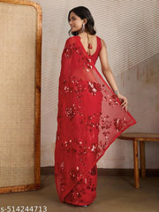 Uniq Party Wear Sequins Flowr Design Saree In Georgette