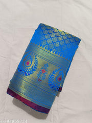 Kanjeevaram Brocade Aqua Blue Banarasi Pattu Silk Saree