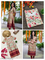 FASHIONABLE  COTTON DIGITAL PRINT KURTI CREAM 1