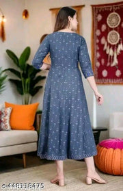 Women  Print Viscose Rayon Anarkali Kurti in party wear (Grey Patta )