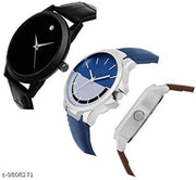 Trendy Men Black Leather Analog Watch Combo