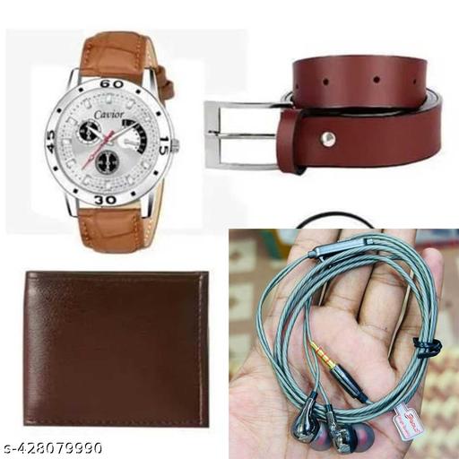 pack of 4 combo unisex accessories for men and boys  girls analog watch with belt wallet headphones