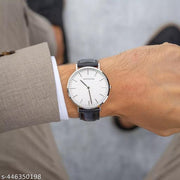 Slim white dial leather belt analog watch for mens