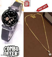 Women Magnet Belt watch with Necklace Chain Pendent for Women and Girls….freee