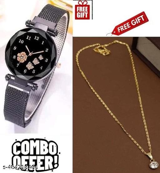 Women Magnet Belt watch with Necklace Chain Pendent for Women and Girls….freee