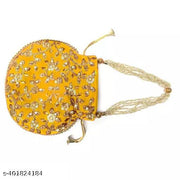 Women Velvet Potli Bag, Mustard Yellow Potly Bags for women and girls