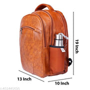OZEL BAG Premium PU Leather Laptop Backpack School/College/Office/Travel Bags For Men & Women Upto 15inch Laptop - Tan