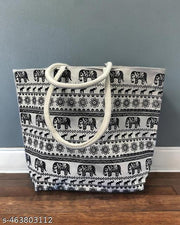 Stylish Canvas Bag with Black Elephant Design