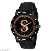 PS WATCHESAnalog Round black Dial ALPHABET S Design Stylish black Strap Classic Design Fancy Watch for Men and Boys, Pack of 1 ALPHABET S-AVO-BLK-SFR-1
