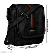 LOREM Black Casual Faux Leather Cross Body Sling Bag For Men SL03