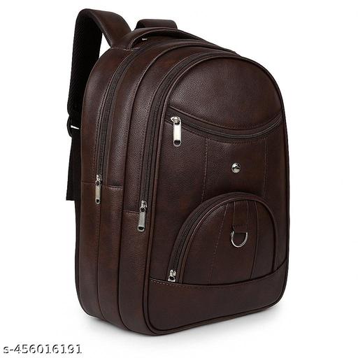 Brown Vegan Leather Laptop Backpack 15.6 Inch for Men & Women Office College Travel Bag 30L