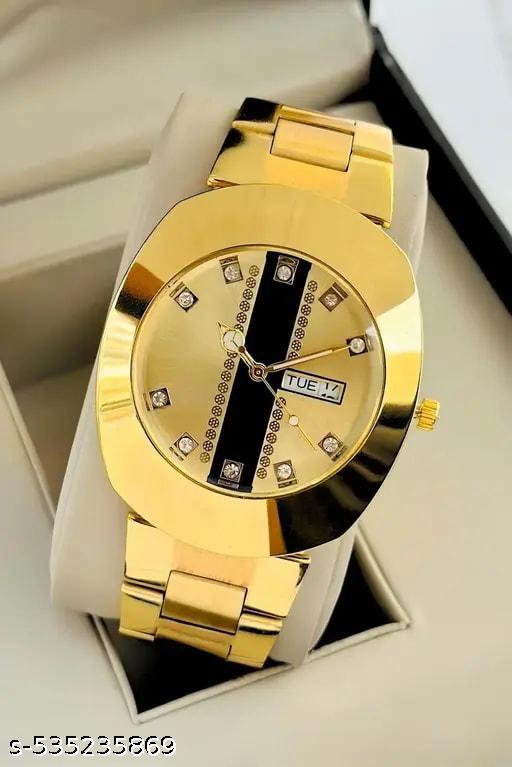 Analog Day Date Functioning Stainless Steel Chain Gold Analog Watch - For Men