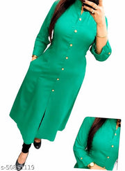 Trendy Attractive Traditional Women Aqua Blue Solid Daily Wear A-Line Kurtis With Mandarin Collar & Pocket (Latest Design for Festive Season 2026)