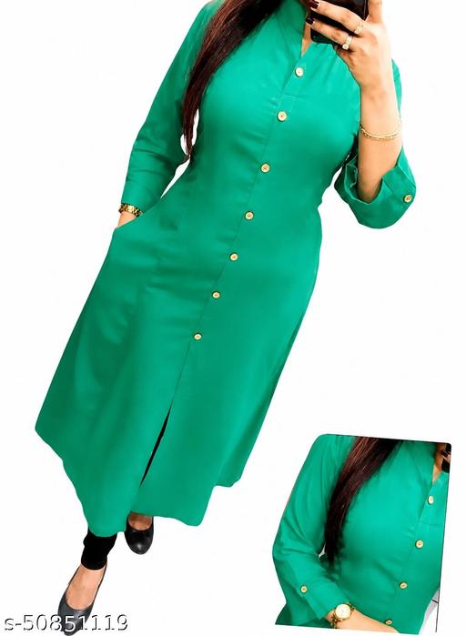 Trendy Attractive Traditional Women Aqua Blue Solid Daily Wear A-Line Kurtis With Mandarin Collar & Pocket (Latest Design for Festive Season 2026)