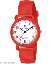 XTIME Analogue Watch Round White Dial & Red Resin Strap for Boys & Girls