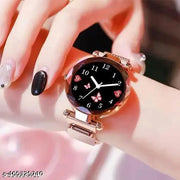 Rose Gold Magnetic Chain magnet strap mash hand watch girls watch for women gift Rose Gold Women Analog Watch - For Girls