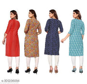 Women Printed Crepe Straight Kurti Combo of 4