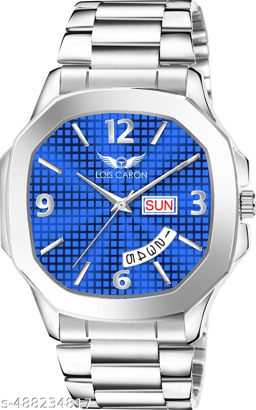 LOIS CARON LCS 8313  Square Day and Date Functioning Stainless Steel Strap New Quartz Analog Watch - For Men