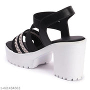 YoloYells Women Sandal outdoor High Heel Sandals Wedges Criss Cross Strips Daily Wear Sandal for Women Embroidery work for special designer