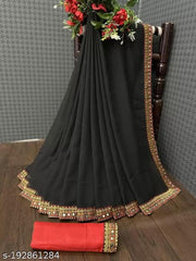 NEW GEORGETTE MIRROR LACE SAREE