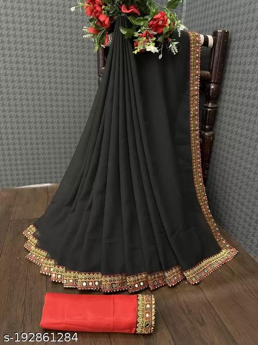 NEW GEORGETTE MIRROR LACE SAREE
