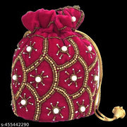 BeijoBolsa Pink Women Velvet Embroider Potli Pouch for Wedding, Puja or Party