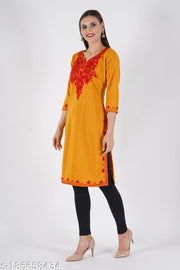 MUSTARD WOOLLEN EMBRODRY AARI WORK KURTI FOR WOMEN