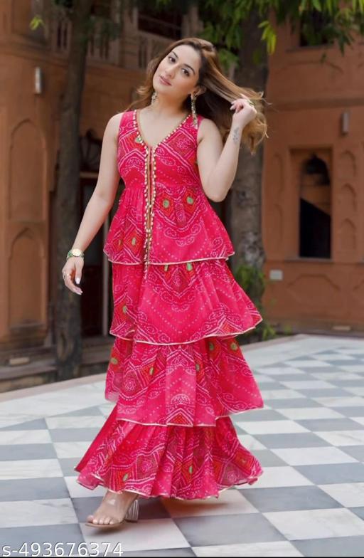 Women’s Ethnic Ruffle Tiered Maxi Dress with Pants