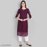 Arth World Women's Embroidered Georgette Straight Kurti