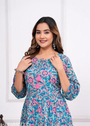 Woman Cotton Floral Printed Anarkali Kurta