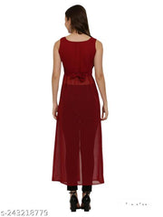 Shimao Trendy Solid Georgette Front-Open High-Slit Sleeveless Kurta for Women